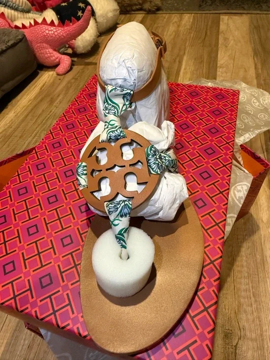 Brand New Tory Burch Tan Leather Miller Scarf Sandals - Picture 1 of 5